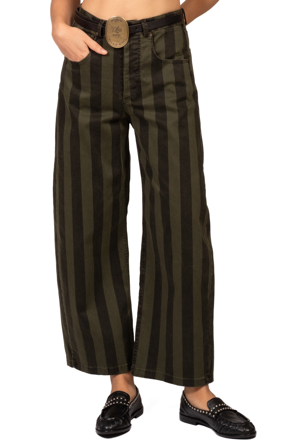 Tensione In - Pantalone barrel rigato con cintura Art. W26P606