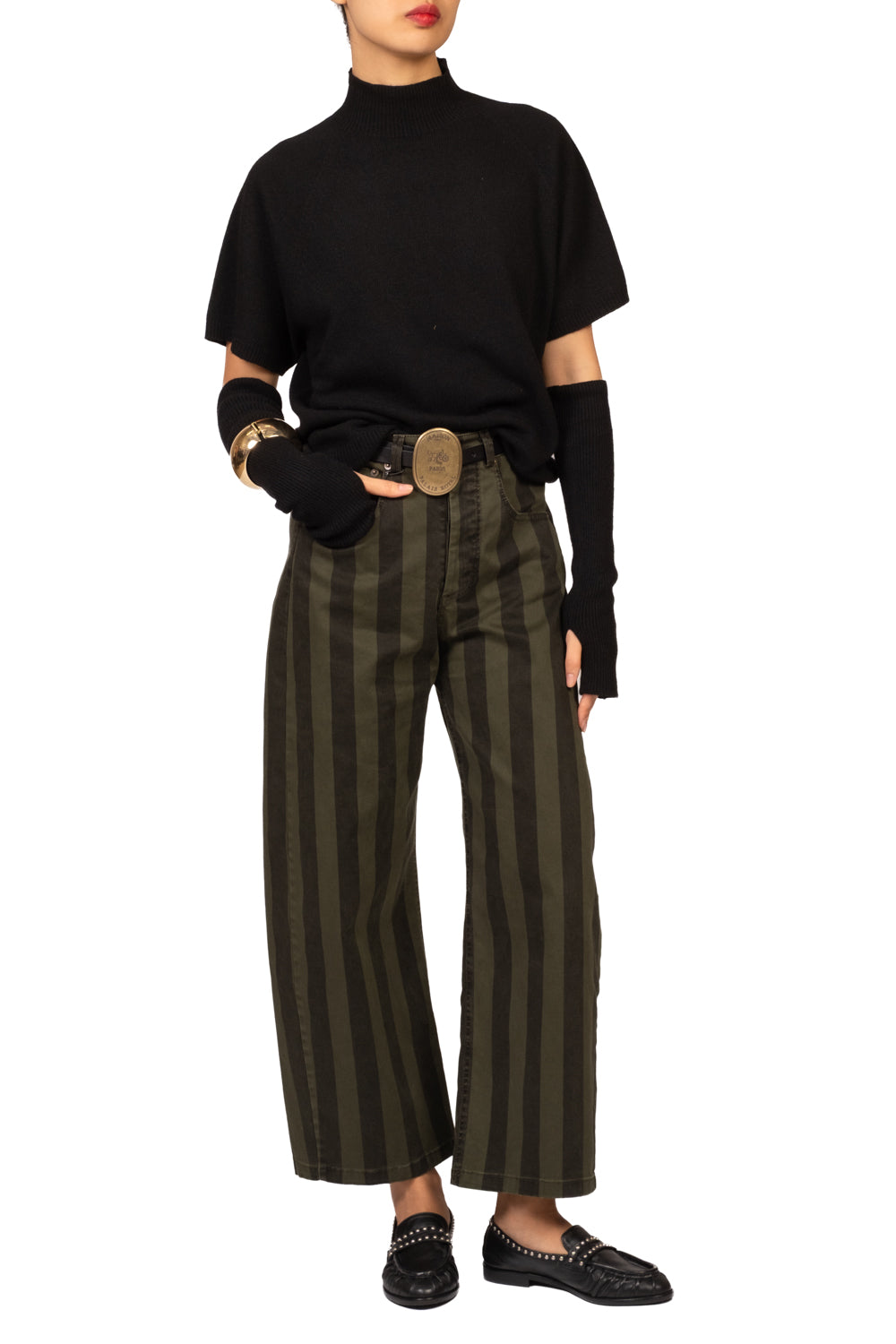 Tensione In - Pantalone barrel rigato con cintura Art. W26P606