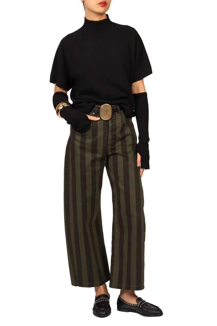Tensione In - Pantalone barrel rigato con cintura Art. W26P606