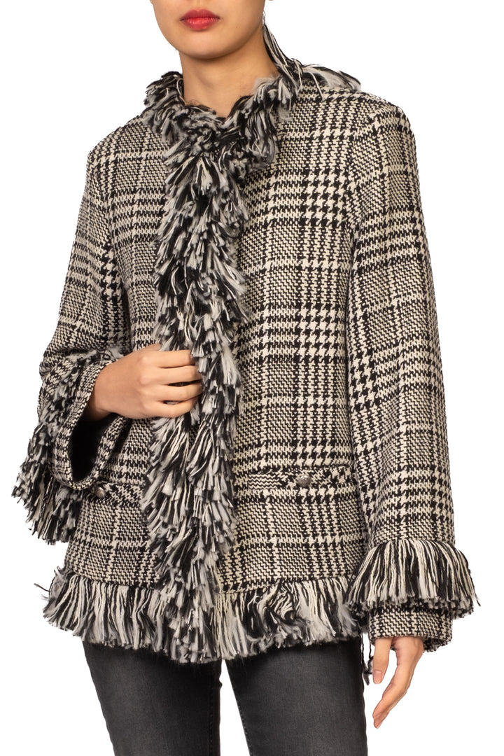 Tensione In - Cappotto pied de poule con frange Art. 40309