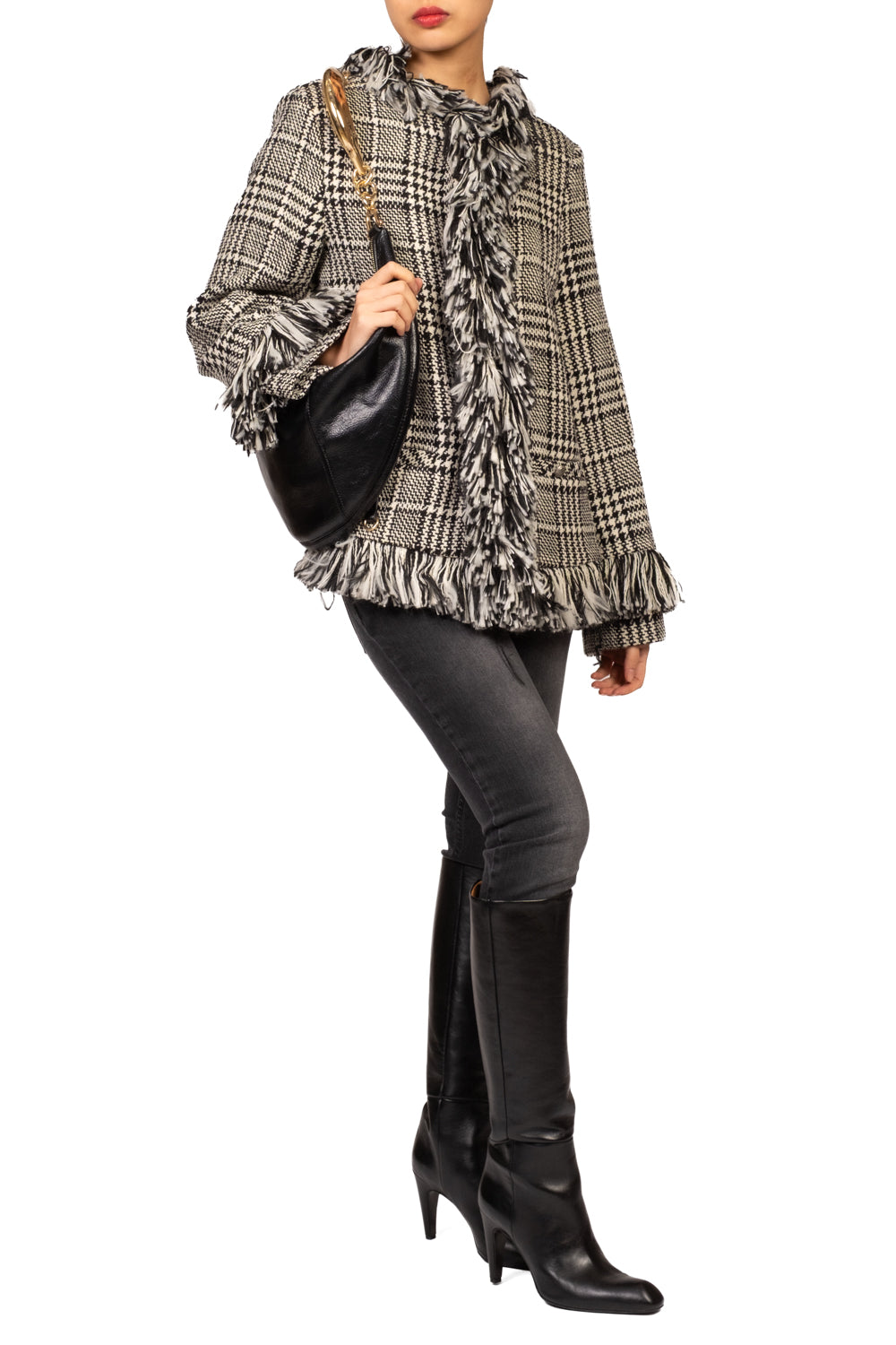 Tensione In - Cappotto pied de poule con frange Art. 40309