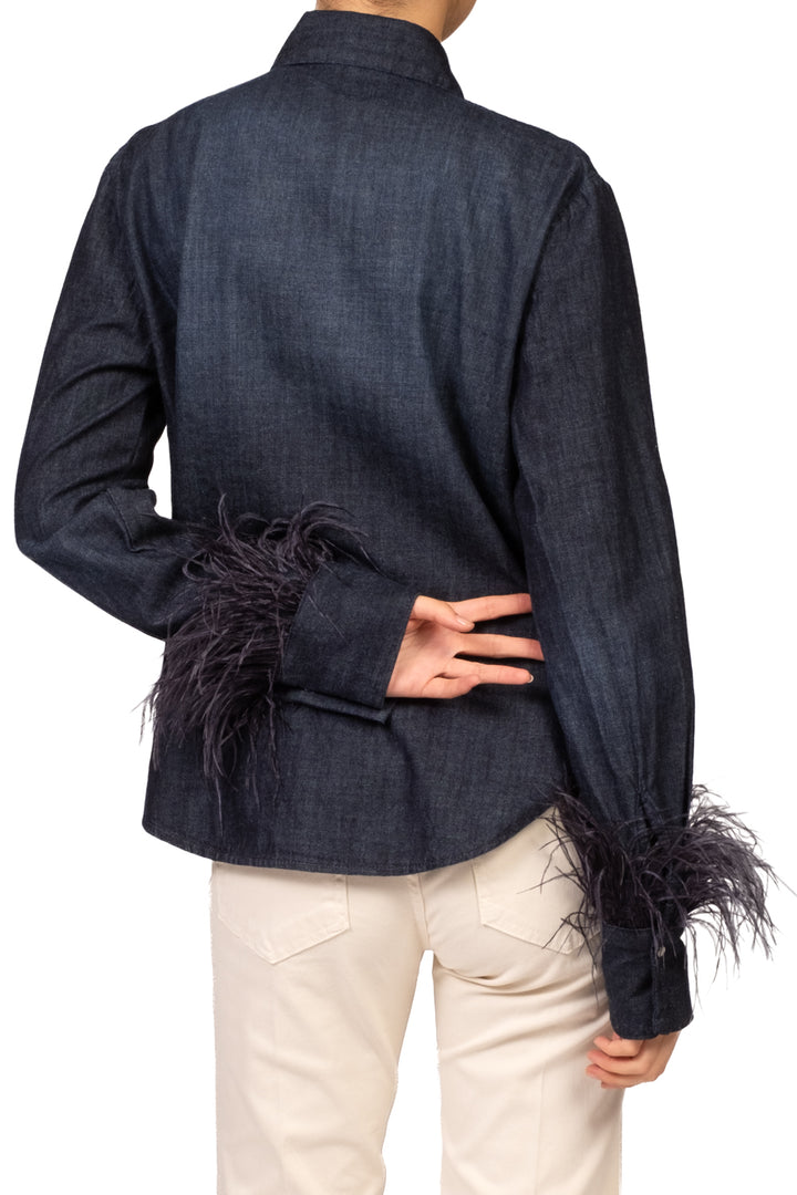Tensione In - Camicia jeans con piume Art. W26C632