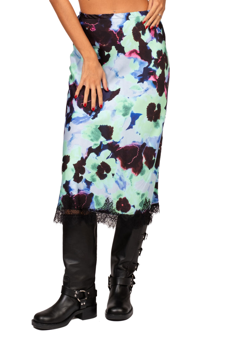 Tensione In - Gonna satin fantasia con pizzo Art. 40646