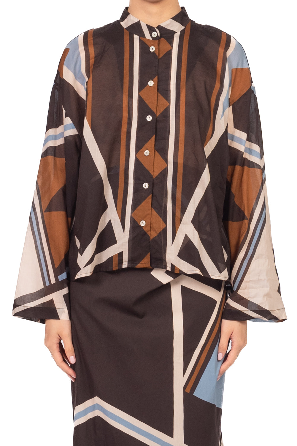 Tensione In - Camicia in mussola fantasia geometrica Art. 39747