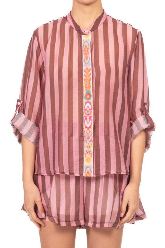 Tensione In - Camicia rigata ricamata Art. PE260335