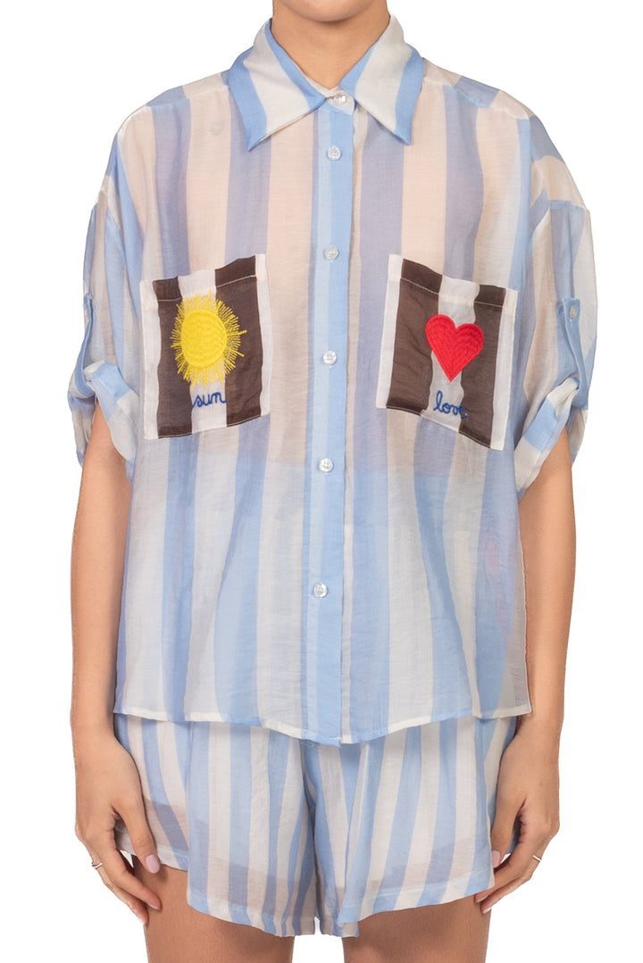 Tensione In - Camicia rigata con taschini ricamati Art. PE260337