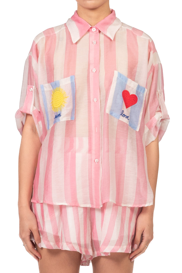 Tensione In - Camicia rigata con taschini ricamati Art. PE260337