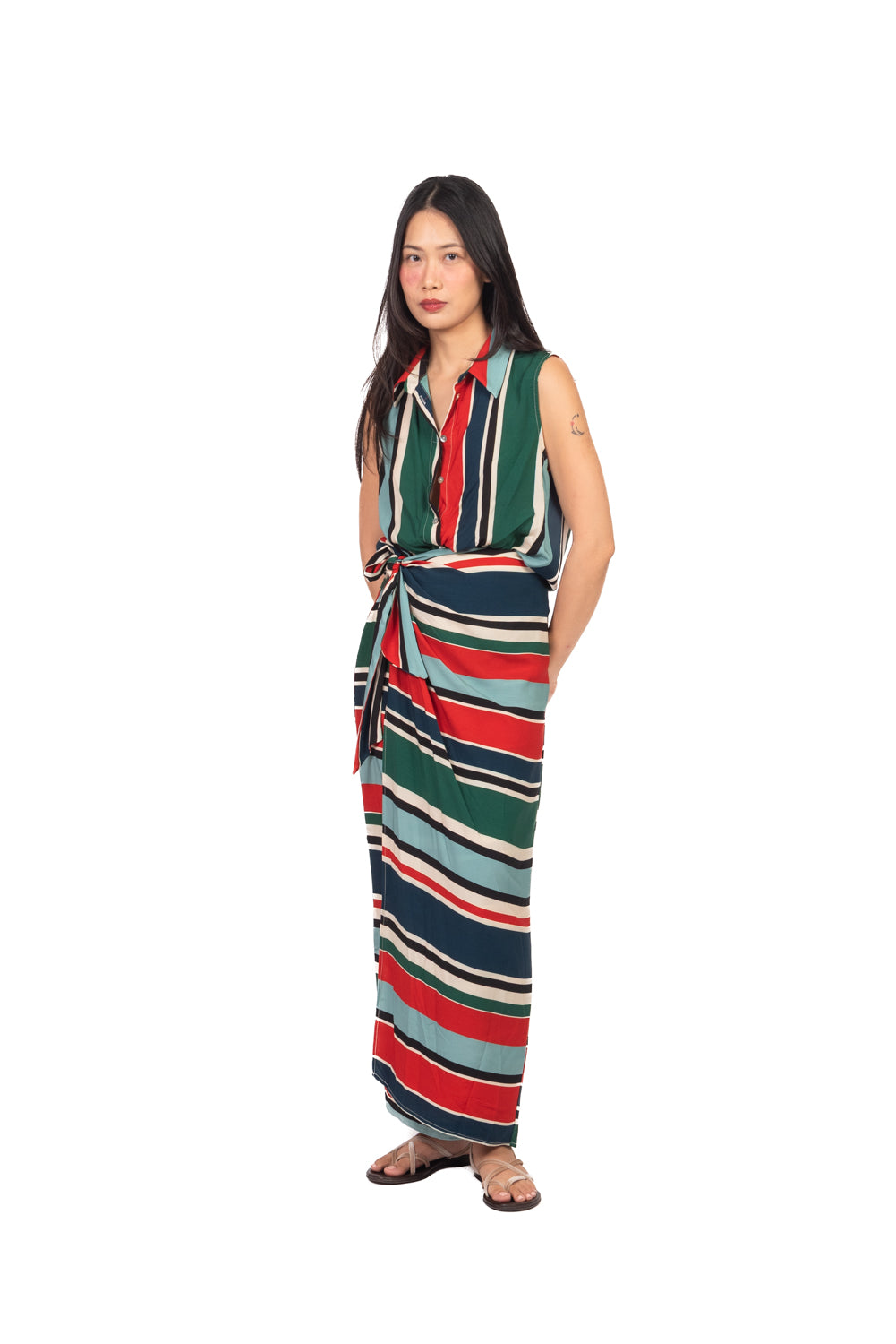 Vicolo - Completo rigato camicia smanicata e gonna pareo Art. TAB3117