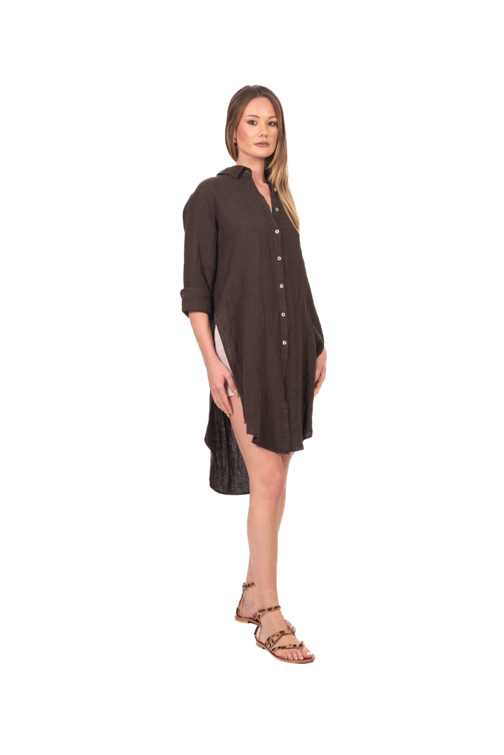 Tensione In - Camicia lunga in lino con spacchi Art. C1900-T117SWBAS-PE26