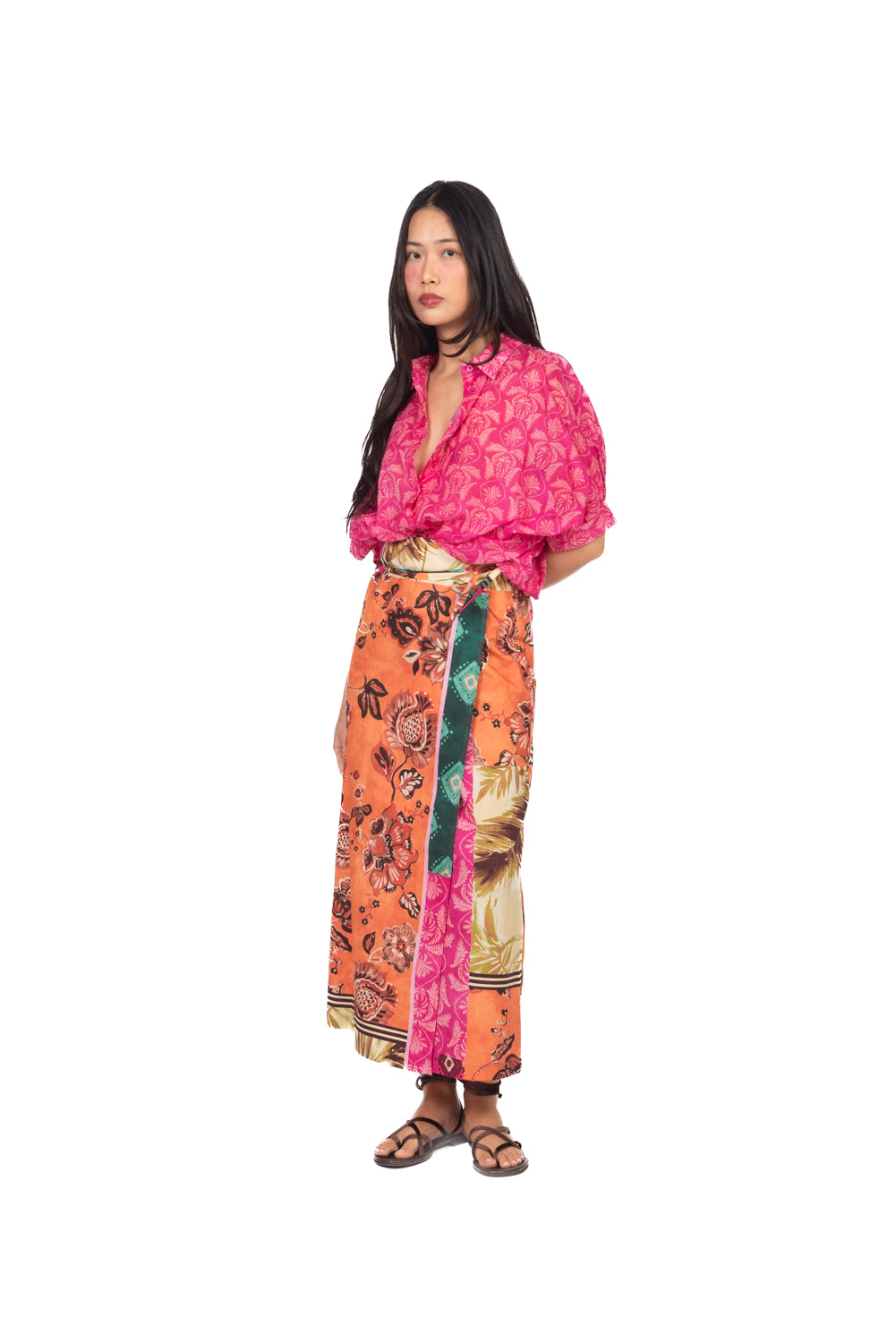 Vicolo - Completo camicia in mussola e gonna pareo lunga fantasia Art. TAB3160
