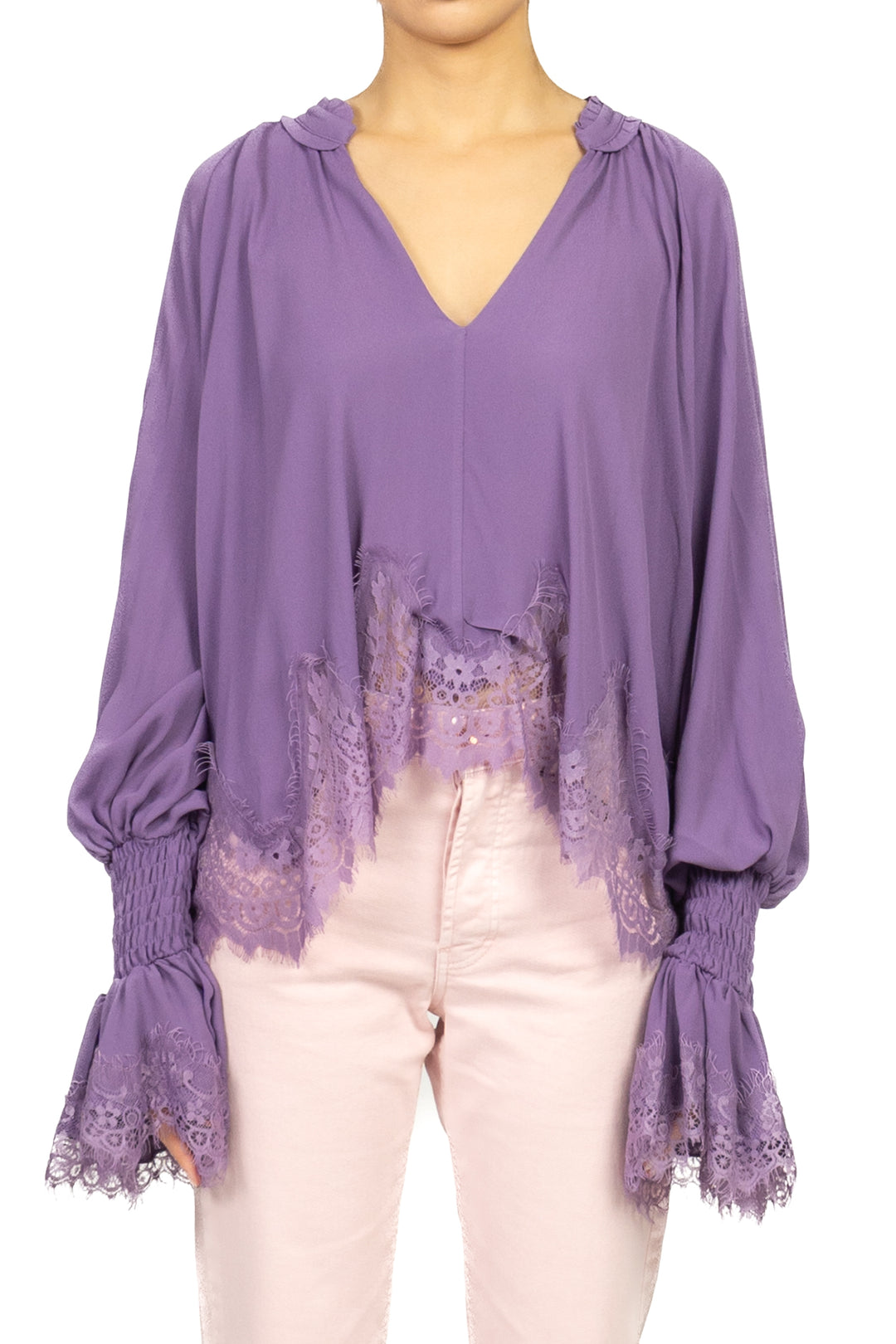 Tensione In - Blusa scollo V intarsi pizzo Art. S26C533