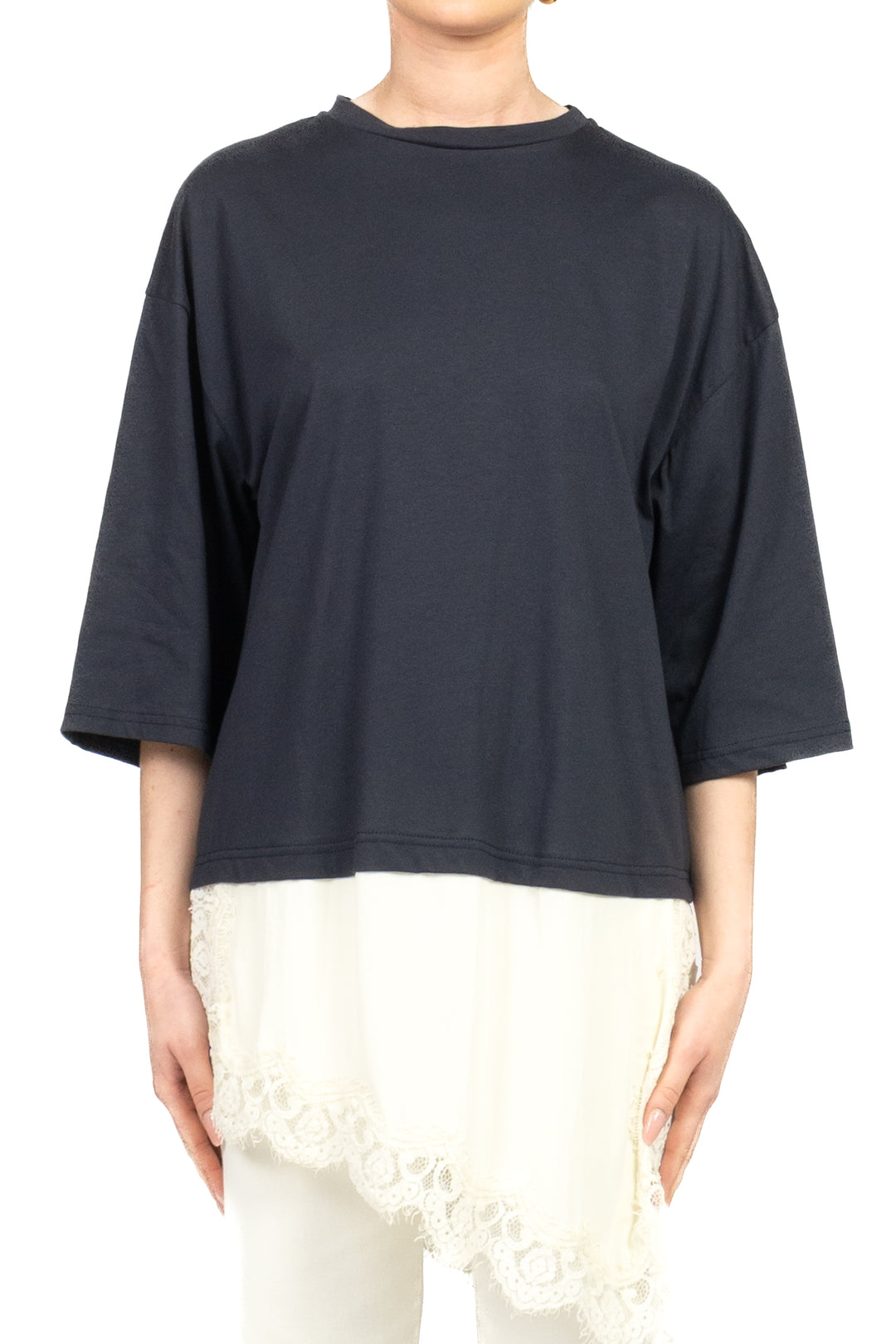 Tensione In - T-shirt asimmetrica con pizzo Art. S26M975