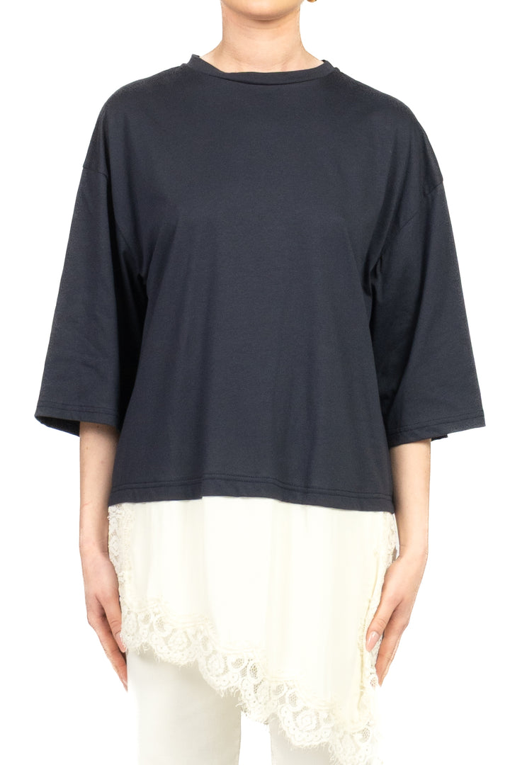 Tensione In - T-shirt asimmetrica con pizzo Art. S26M975
