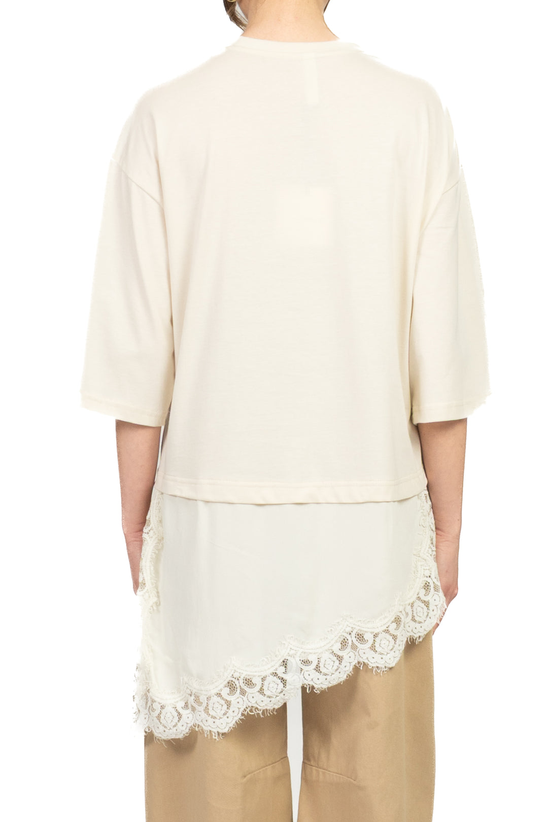 Tensione In - T-shirt asimmetrica con pizzo Art. S26M975