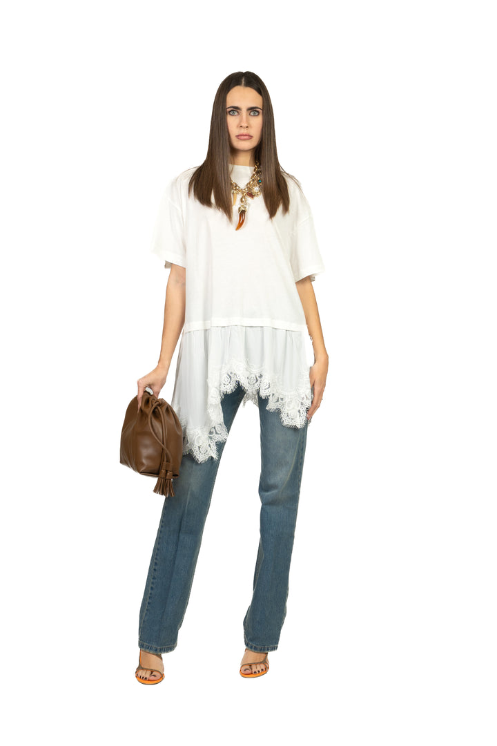 Tensione In - T-shirt asimmetrica con pizzo Art. S26M974