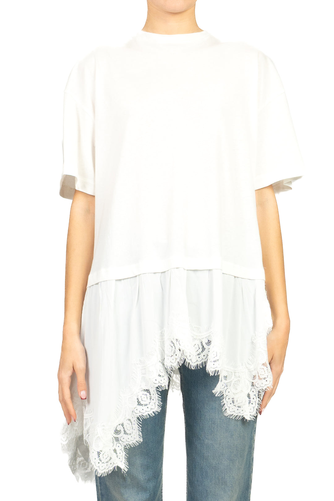 Tensione In - T-shirt asimmetrica con pizzo Art. S26M974
