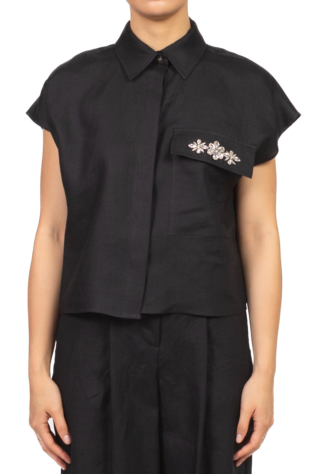 Tensione In - Camicia in lino taschino gioiello Art. 26C5196