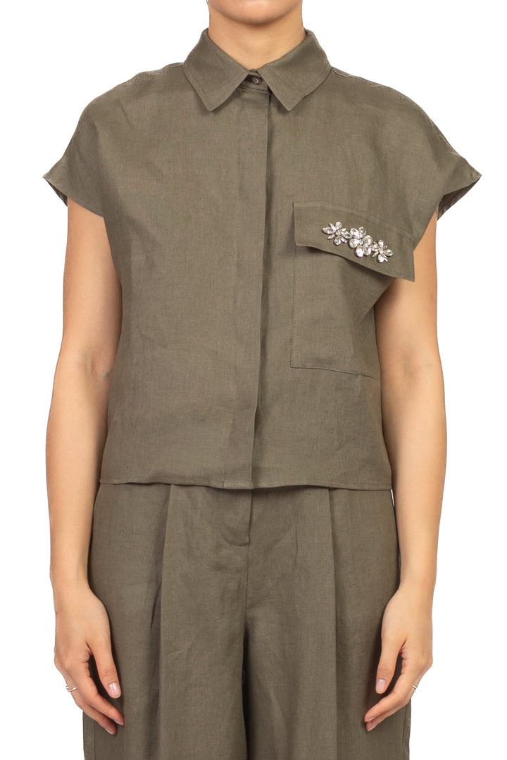 Tensione In - Camicia in lino taschino gioiello Art. 26C5196