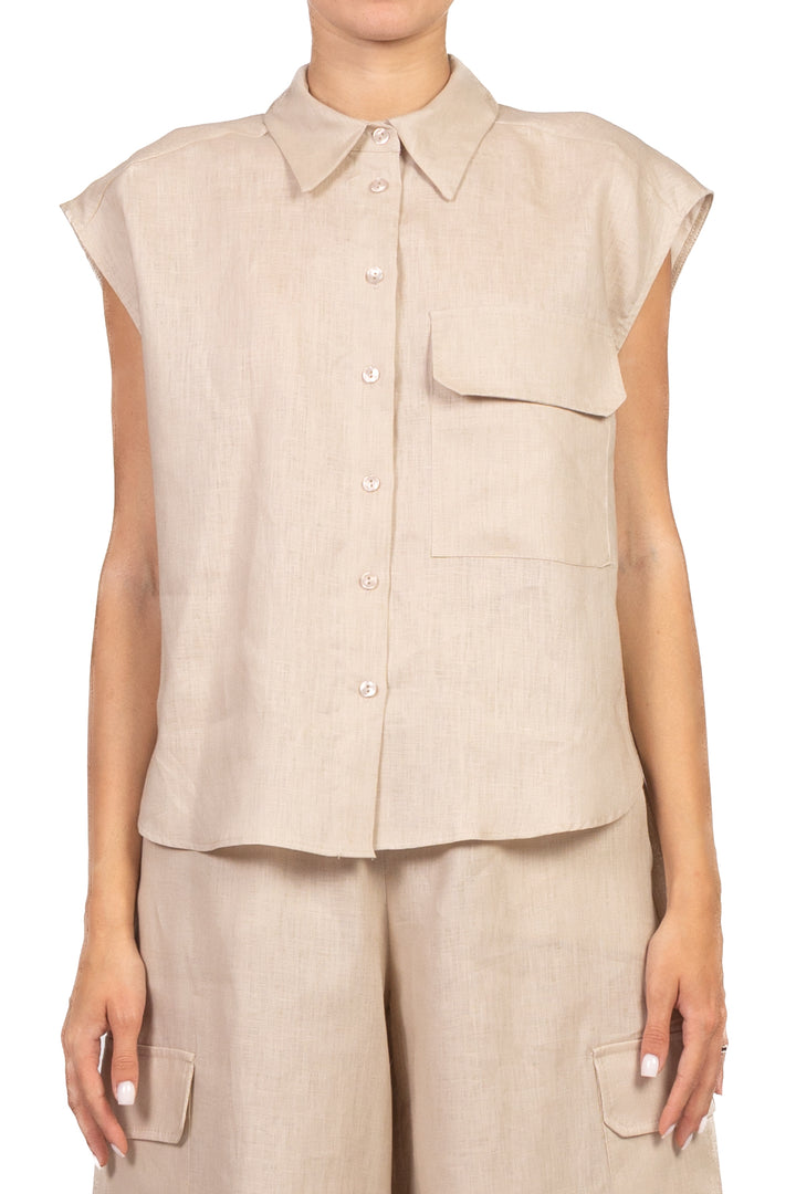 Tensione In - Camicia in lino smanicata con taschino Art. S26CH29