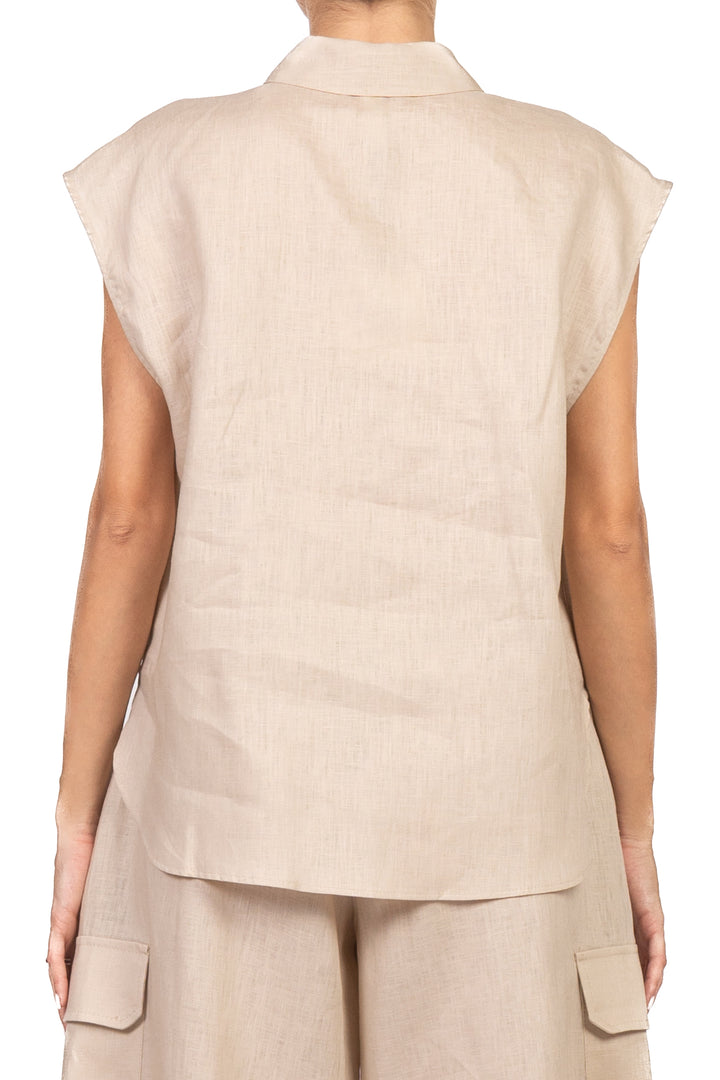 Tensione In - Camicia in lino smanicata con taschino Art. S26CH29
