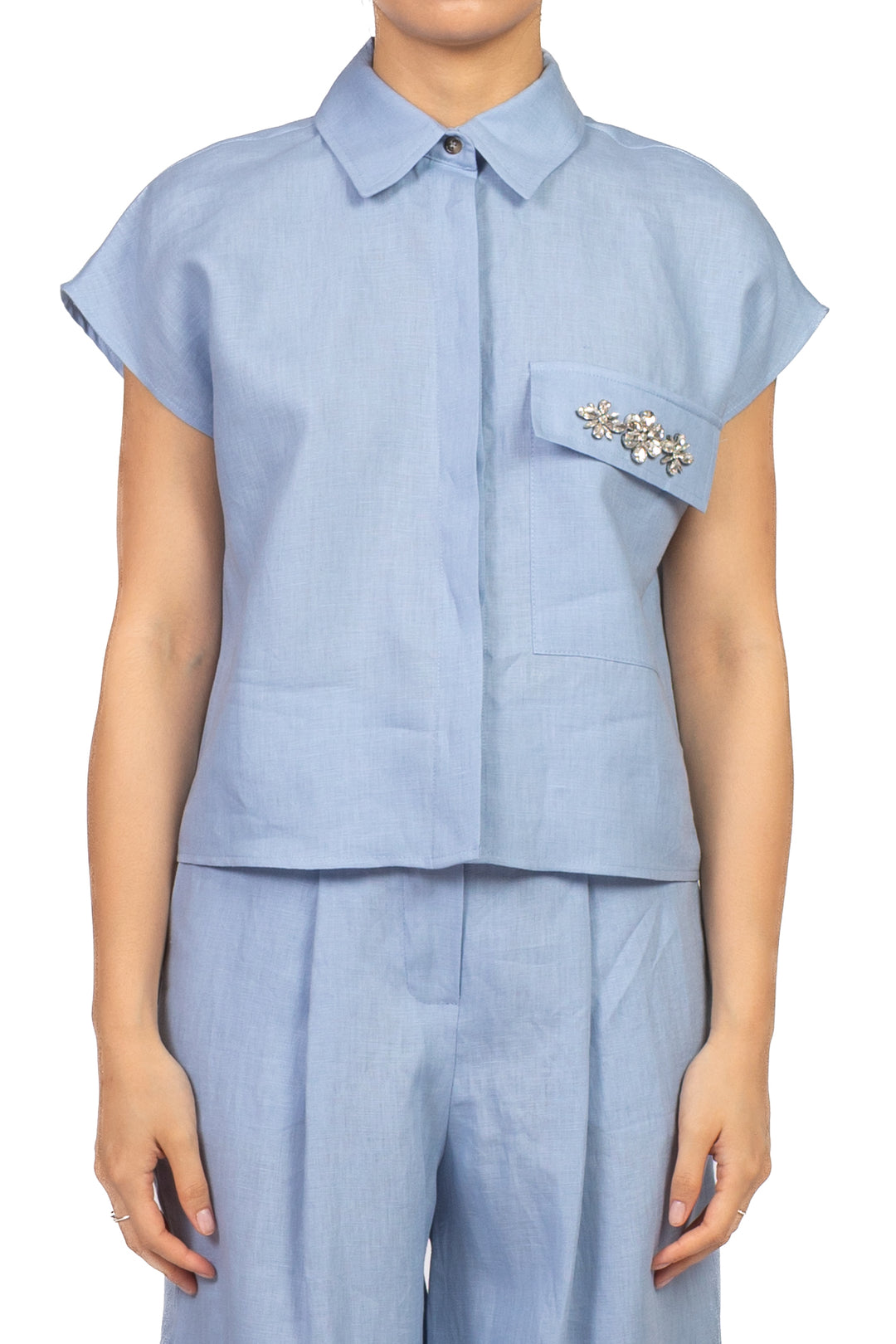 Tensione In - Camicia in lino taschino gioiello Art. 26C5196