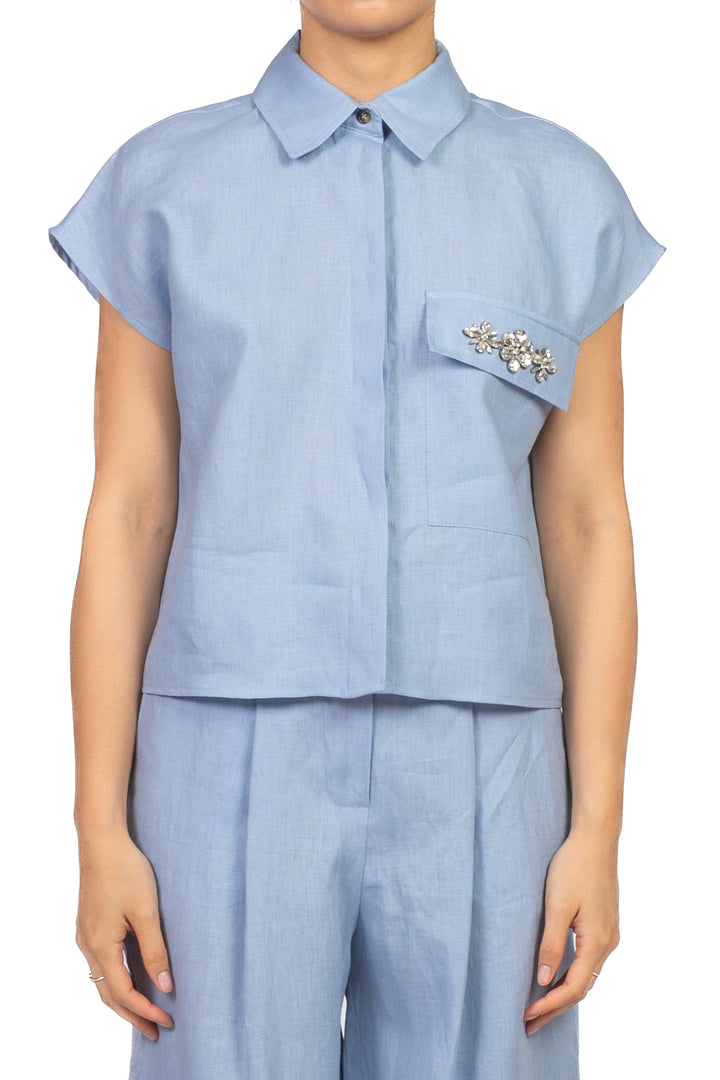 Tensione In - Camicia in lino taschino gioiello Art. 26C5196