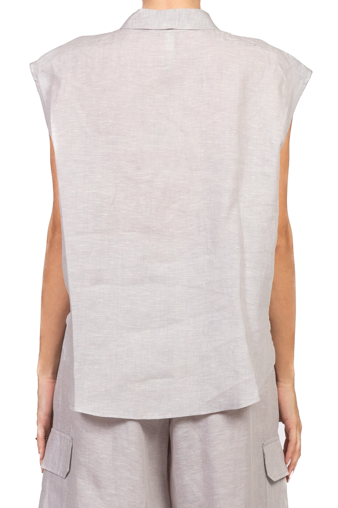 Tensione In - Camicia in lino smanicata con taschino Art. S26CH29