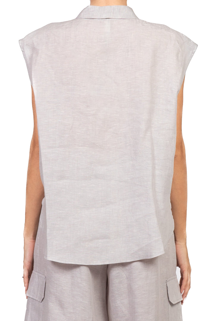Tensione In - Camicia in lino smanicata con taschino Art. S26CH29