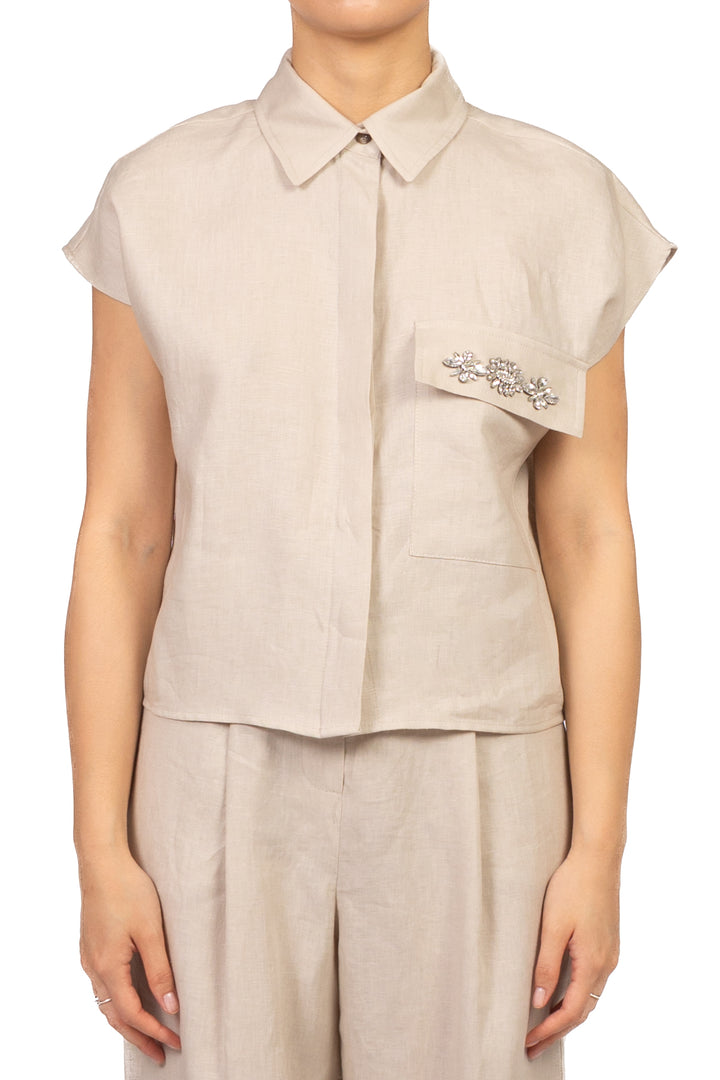 Tensione In - Camicia in lino taschino gioiello Art. 26C5196