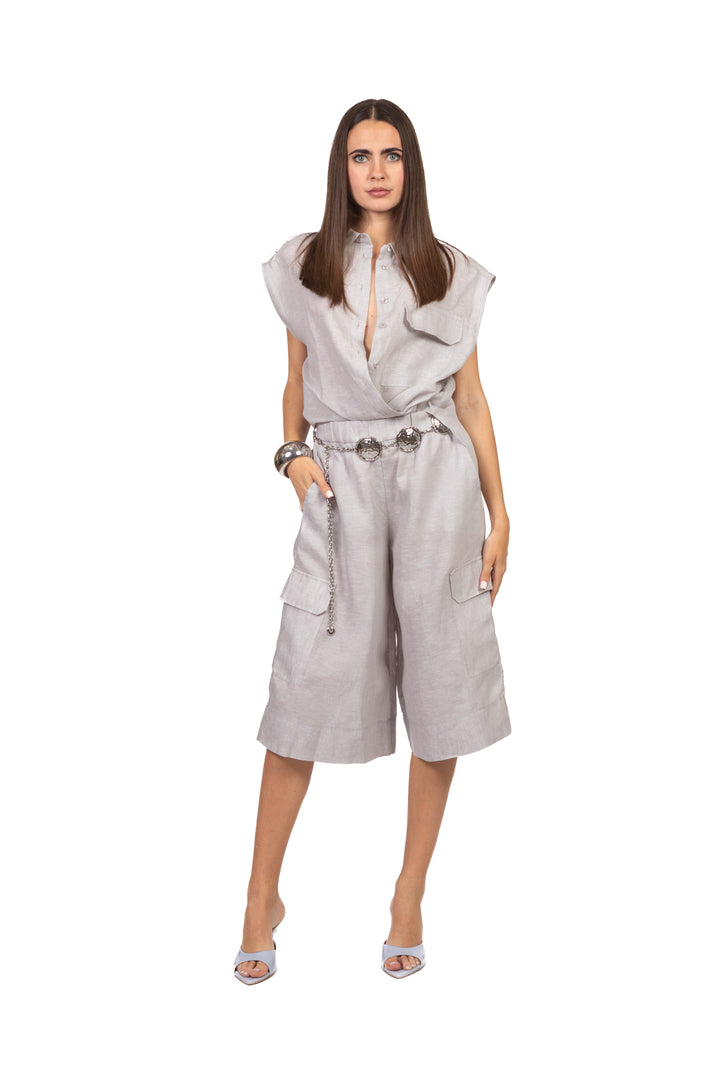 Tensione In - Camicia in lino smanicata con taschino Art. S26CH29