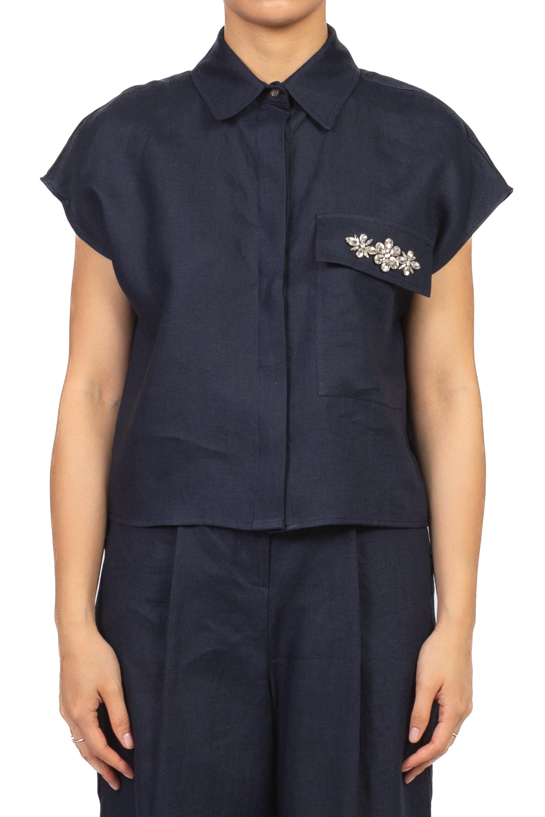 Tensione In - Camicia in lino taschino gioiello Art. 26C5196