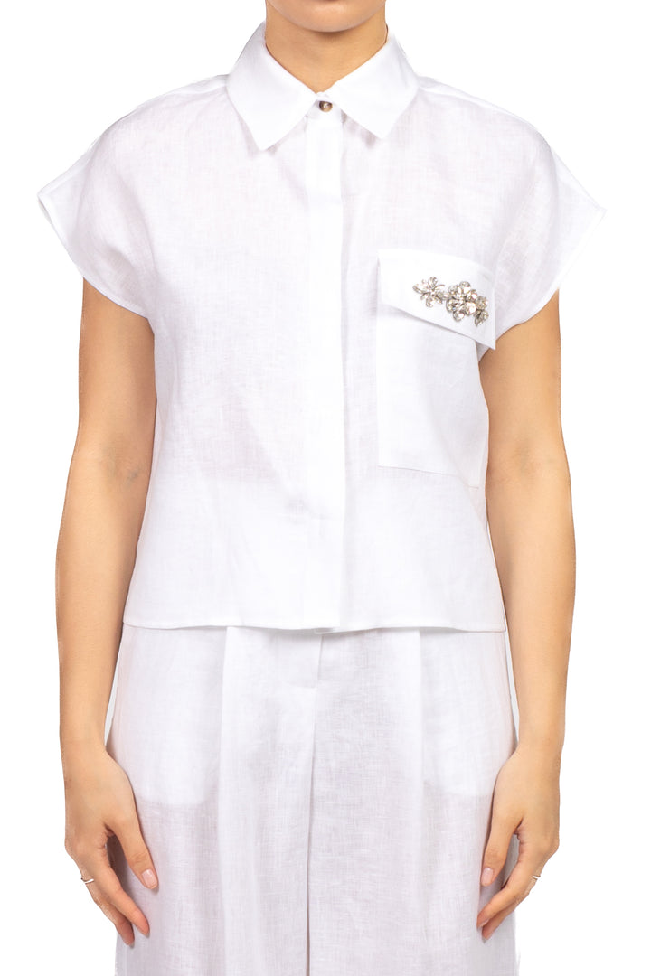 Tensione In - Camicia in lino taschino gioiello Art. 26C5196