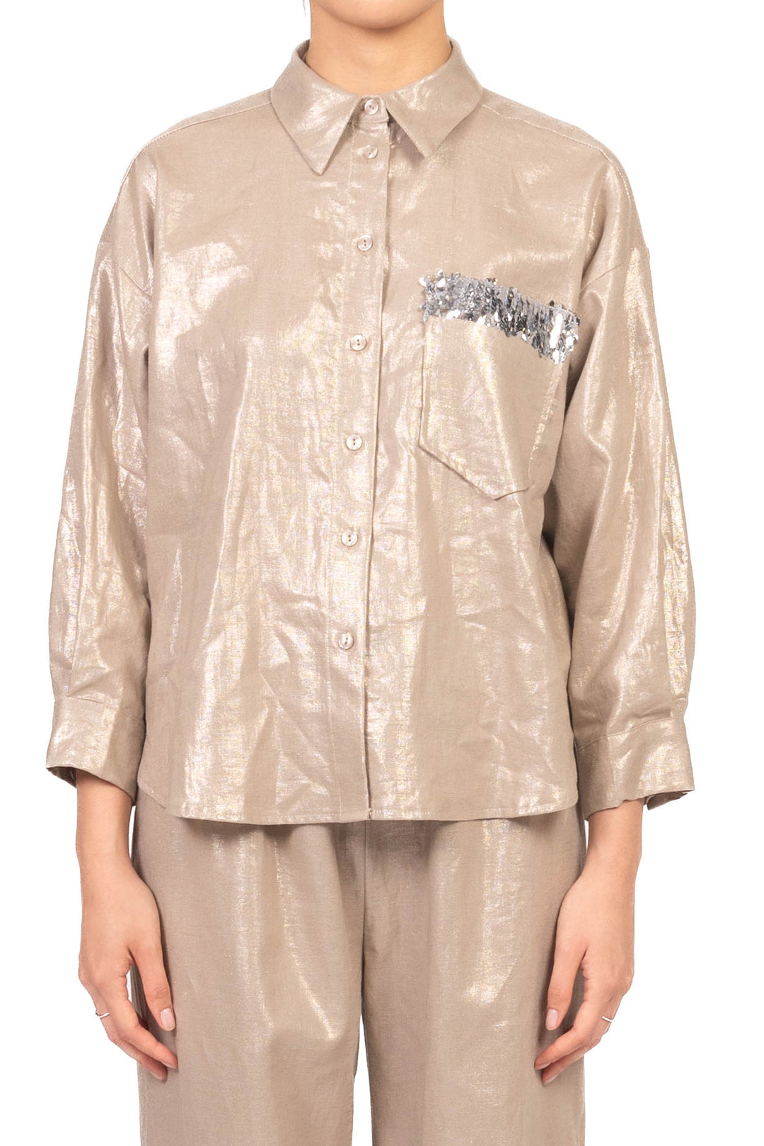 Tensione In - Camicia spalmata con taschino paillettes Art. S26CG64
