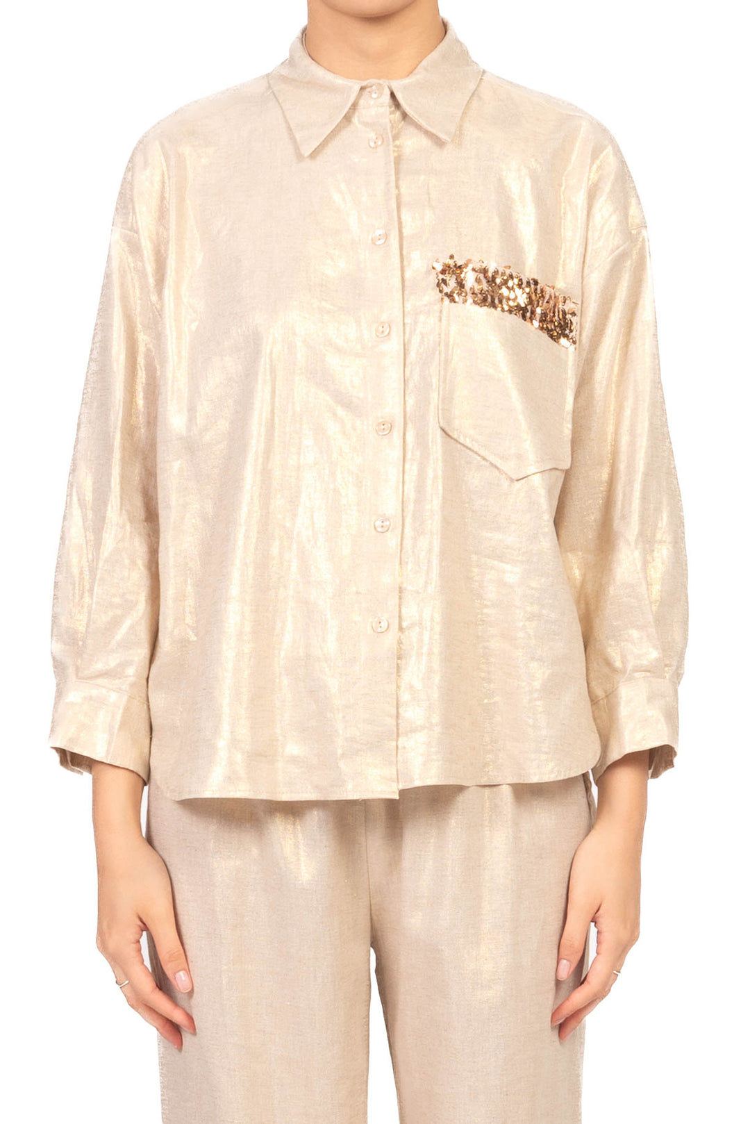 Tensione In - Camicia spalmata con taschino paillettes Art. S26CG64