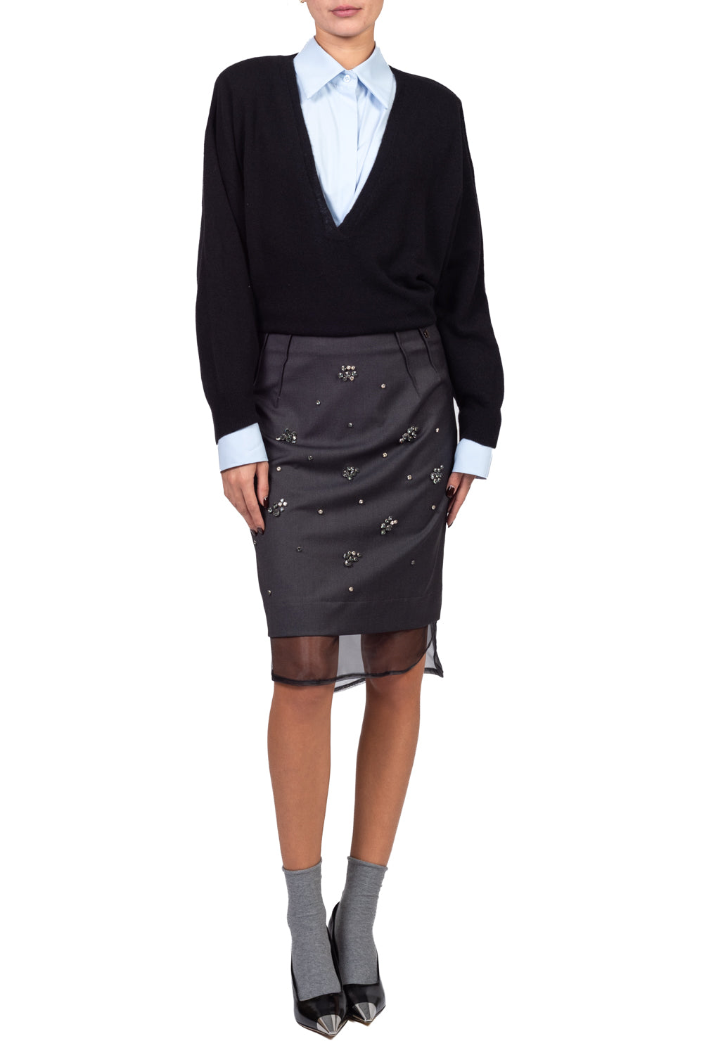 Dixie - Gonna midi con applicazioni e tulle Art. GDOLJIMU