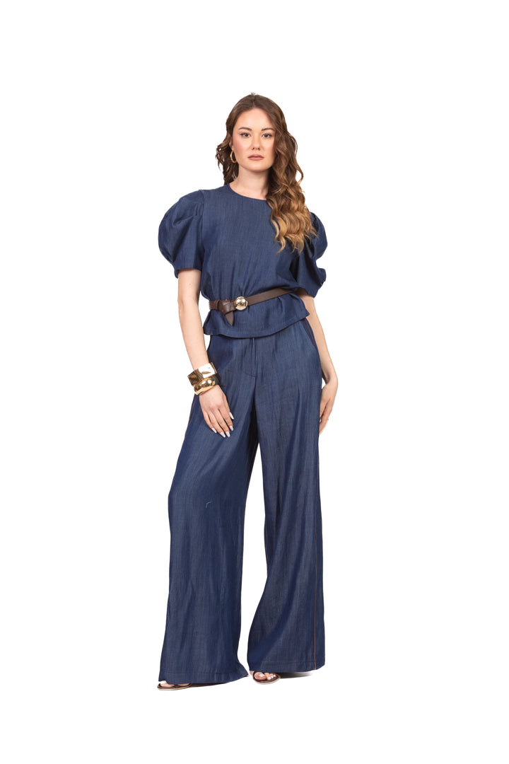 Tensione In - Blusa in denim manica sbuffo Art. S26TE20
