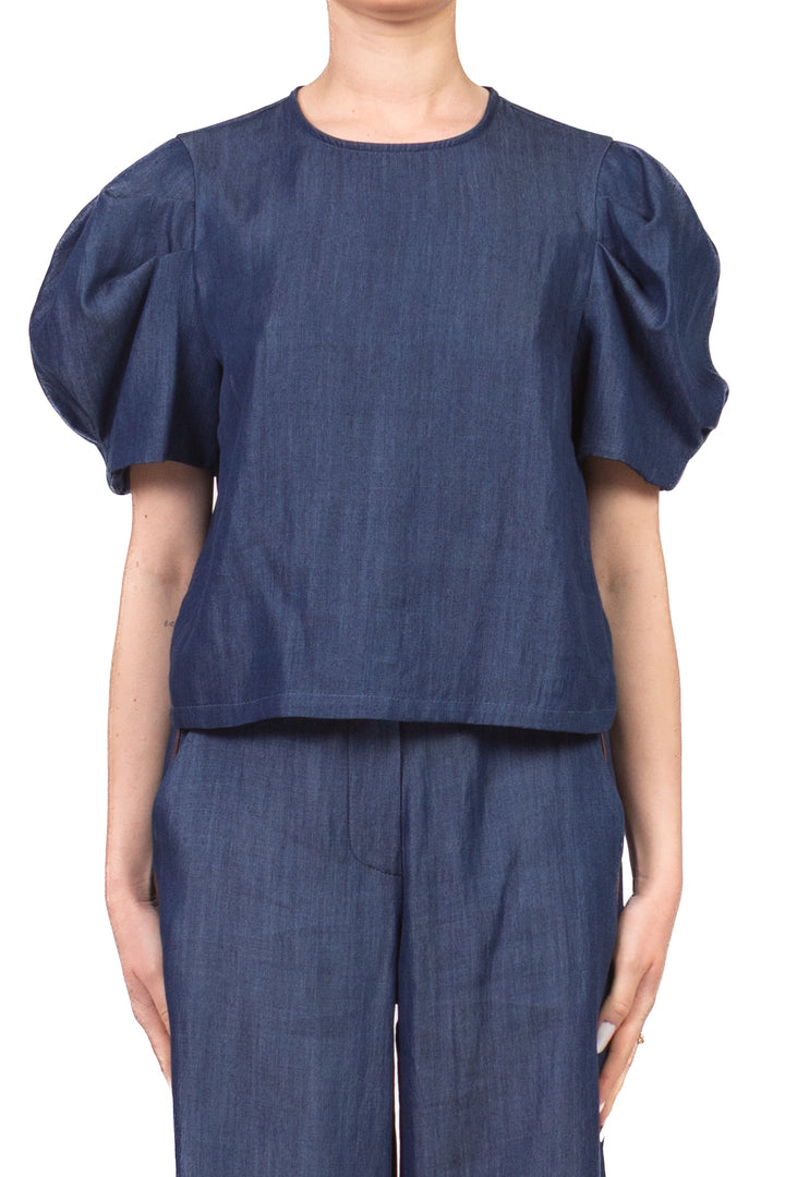 Tensione In - Blusa in denim manica sbuffo Art. S26TE20