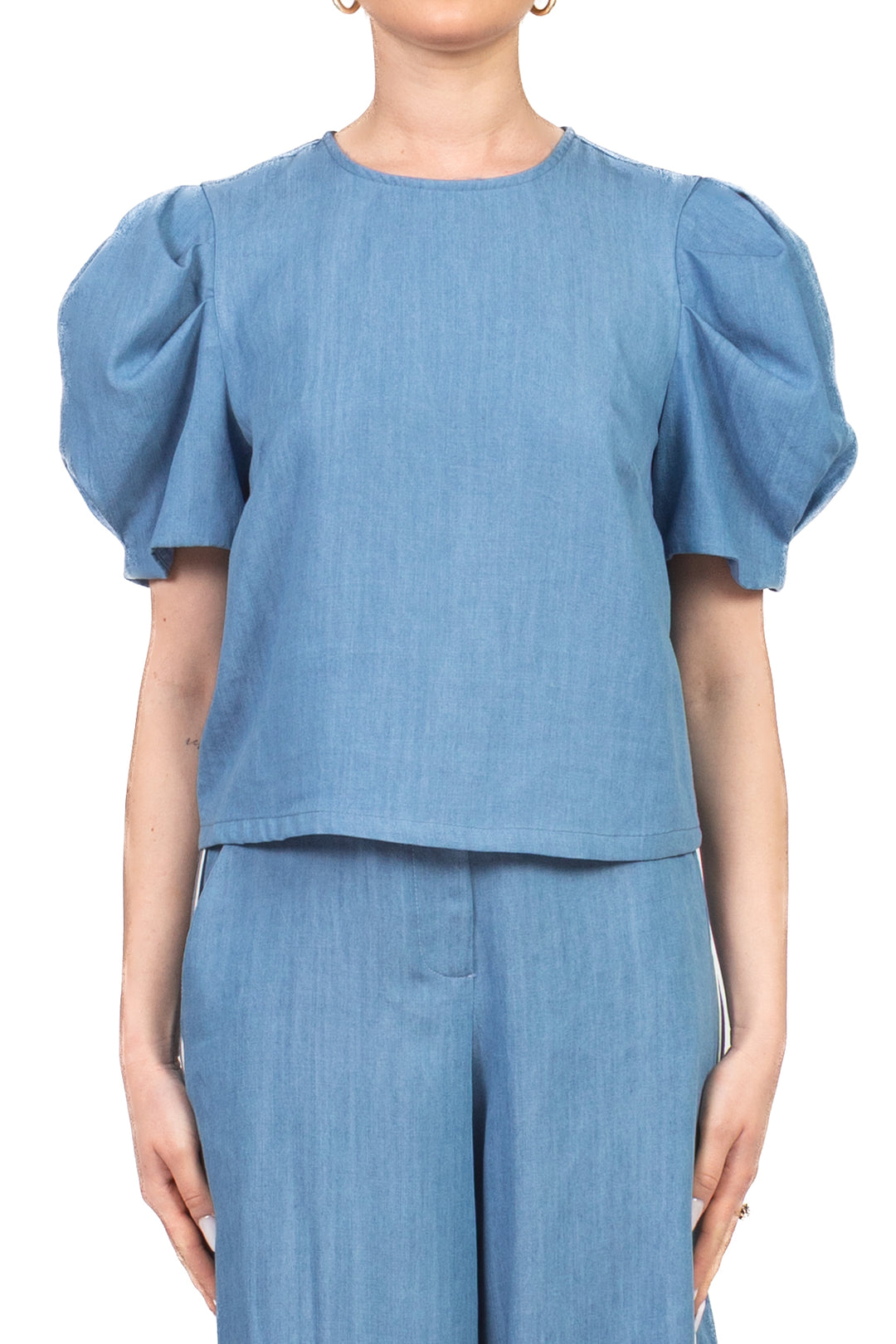 Tensione In - Blusa in denim manica sbuffo Art. S26TE20