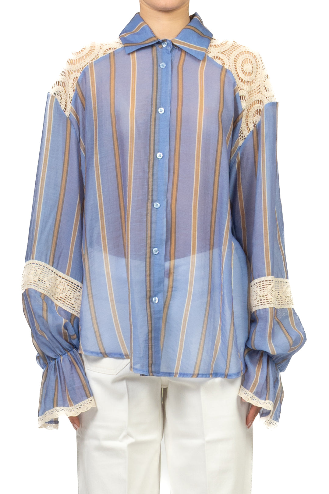 Have One - Camicia rigata con inserti macramè Art. CVS-Q355