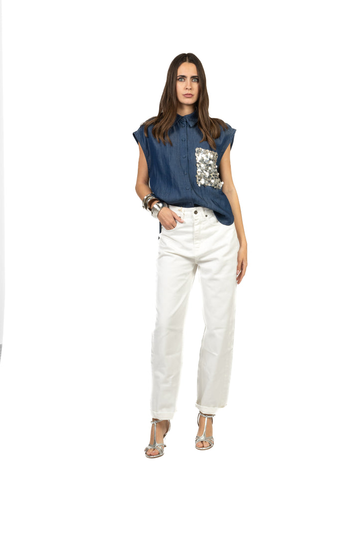 Tensione In - Camicia in denim tasca paillettes Art. S26CE19