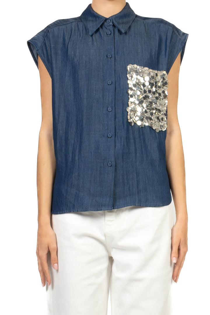 Tensione In - Camicia in denim tasca paillettes Art. S26CE19