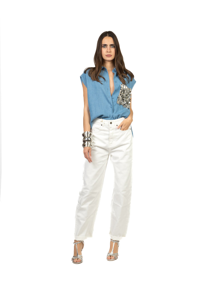 Tensione In - Camicia in denim tasca paillettes Art. S26CE19