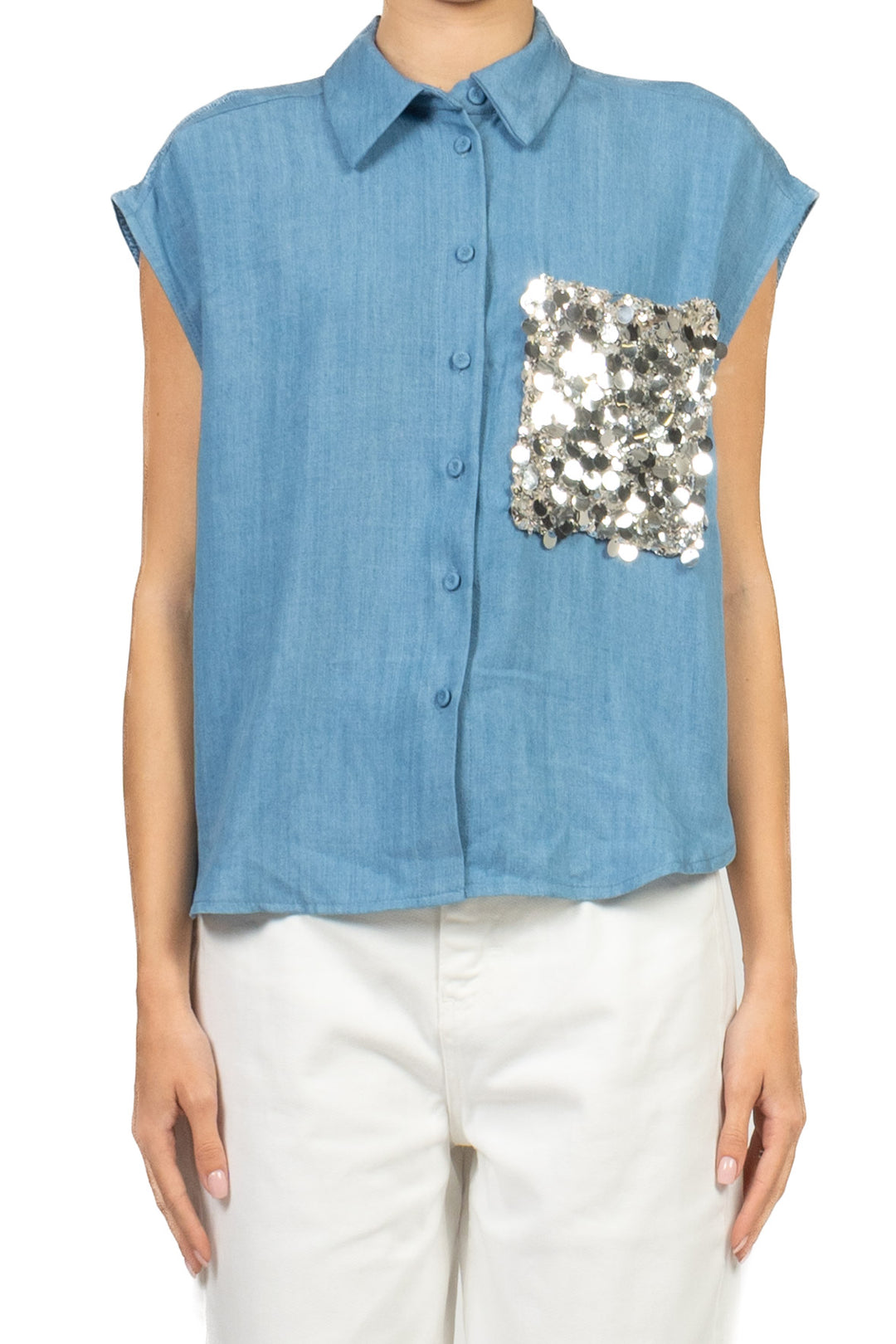 Tensione In - Camicia in denim tasca paillettes Art. S26CE19