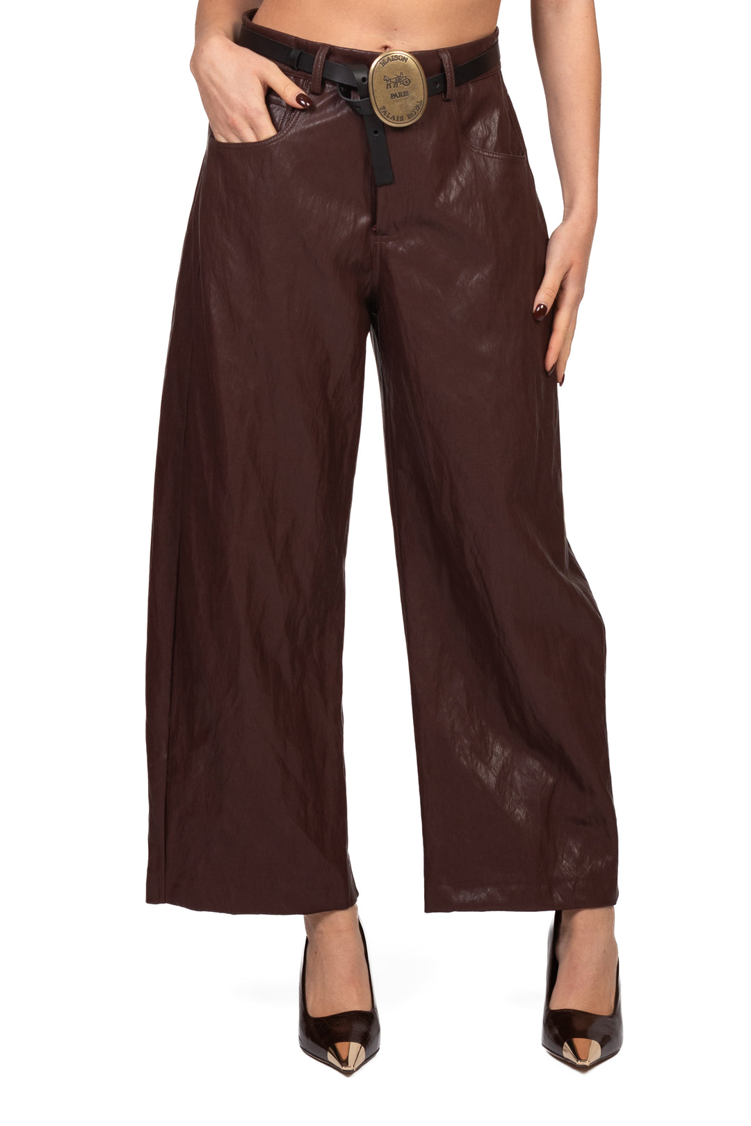 Tensione In - Pantalone ecopelle barrel con cintura Art. W26P660