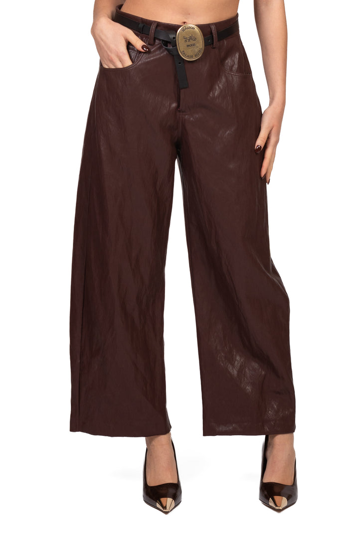 Tensione In - Pantalone ecopelle barrel con cintura Art. W26P660