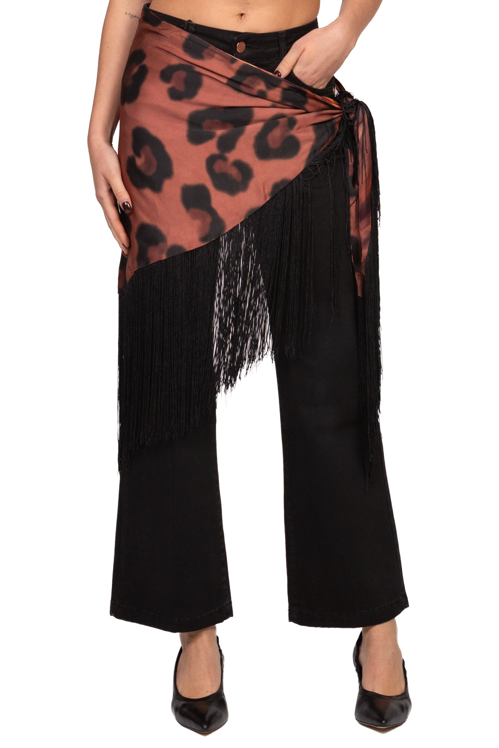 Tensione In - Pareo satin animalier con frange Art. 40733