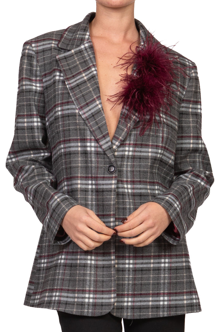 Tensione In - Giacca check con spilla piume Art. 27B6511