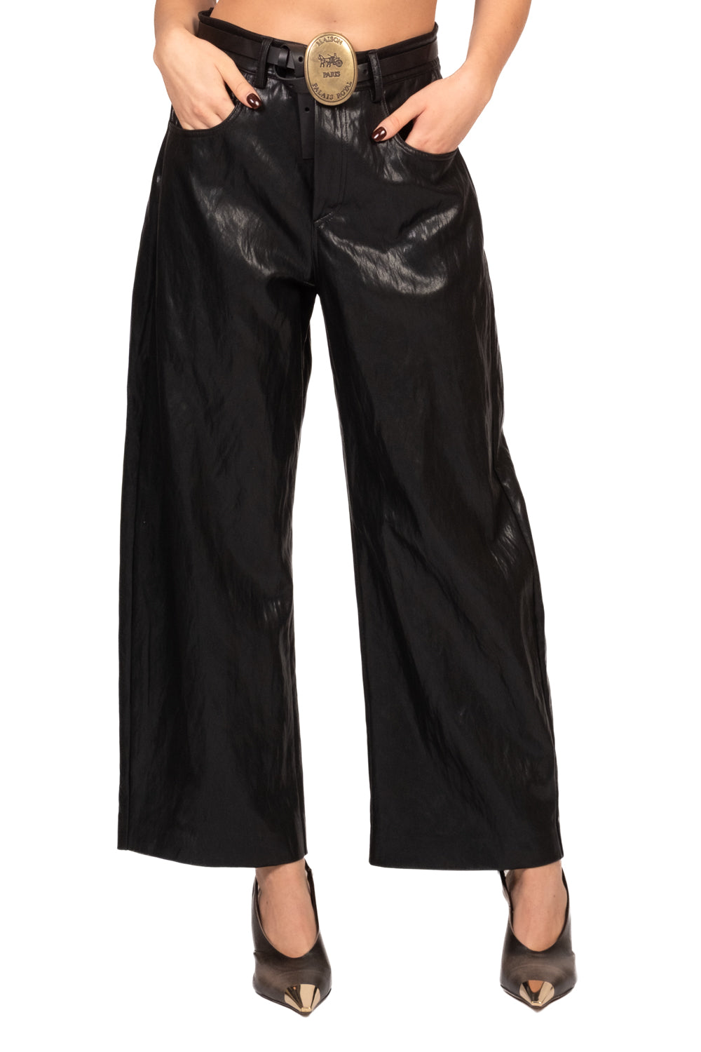 Tensione In - Pantalone ecopelle barrel con cintura Art. W26P660