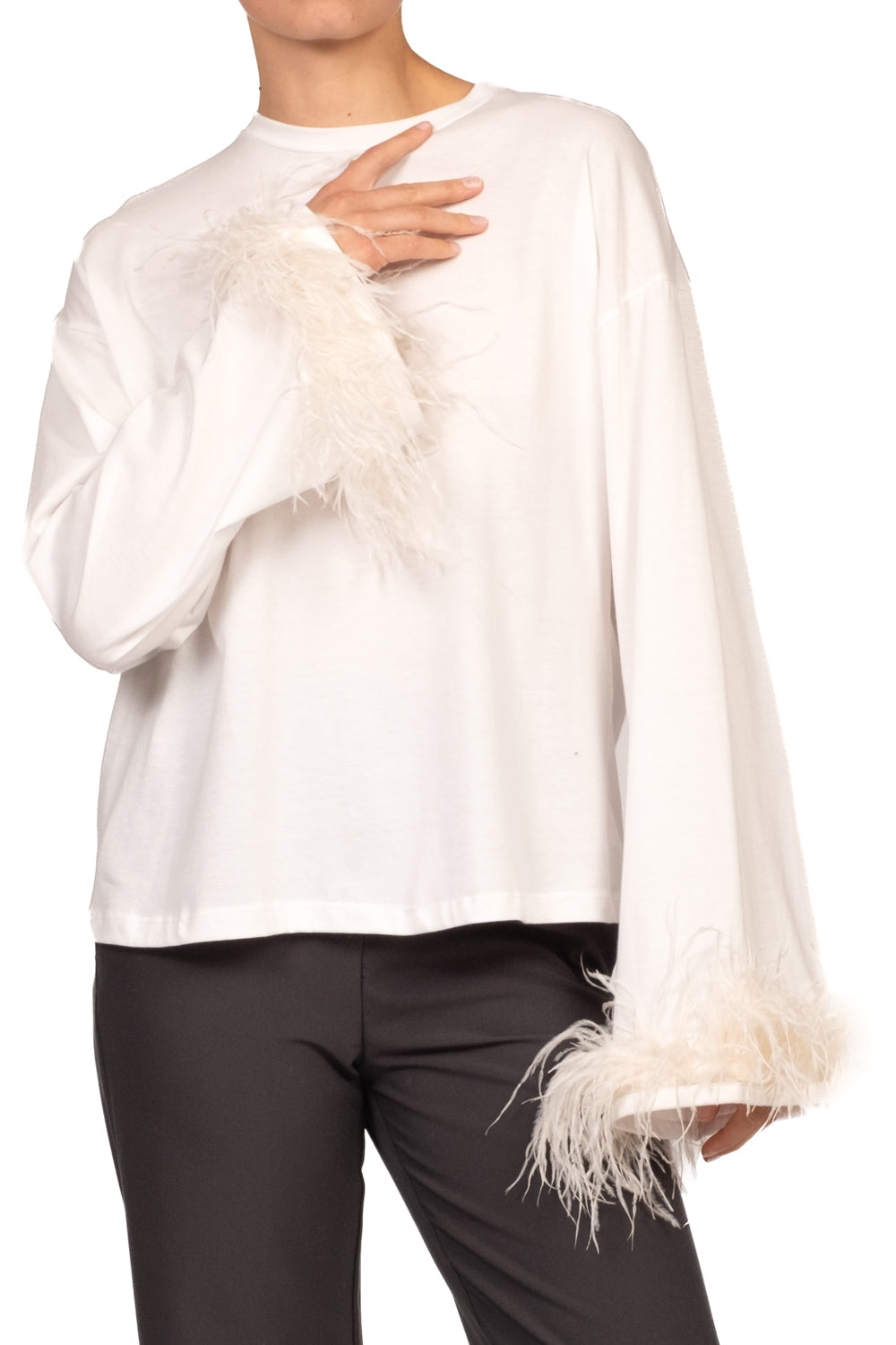 Tensione In - T-shirt polsini piume Art. W26M686