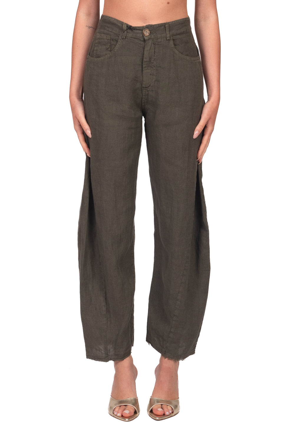 Tensione In - Pantalone barrel lino sfrangiato Art. S26PJ93
